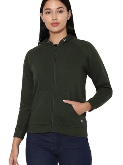 Women's Synthetic Hooded Neck Sweatshirt | Long Sleeves Regular Fit Zipper
