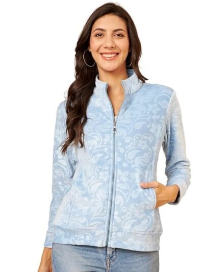 Floral Printed Stand Collar Lightweight Tailored Jacket(Blue)