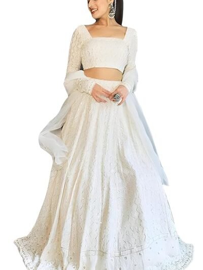 TRENDMALLS Georgette Embroidery Sequence Work Lehenga Choli Unstitch Blouse With Dupatta For Women (