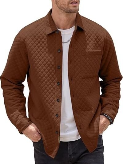 Mens Shacket Long Sleeve Shirt Jacket with Pockets Lightweight